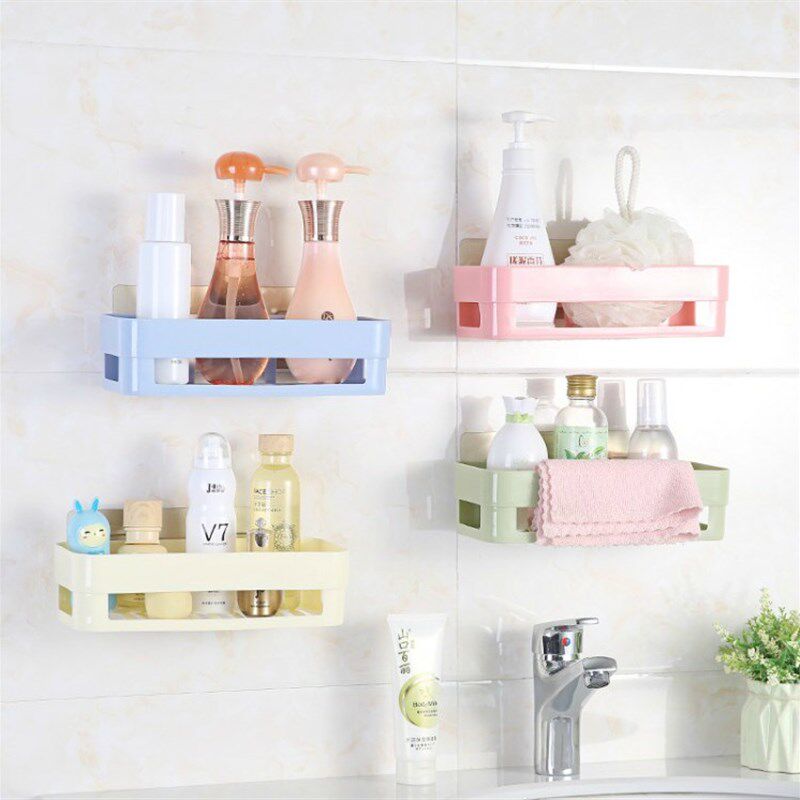 家用贴壁式收纳架厨房置物架整理架无痕粘贴可拆卸收纳筐卫浴储物