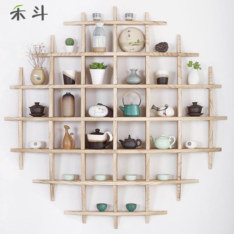 博杯古架实古木中式挂墙茶架仿多宝阁壁挂式置物展架wyy茶具摆架