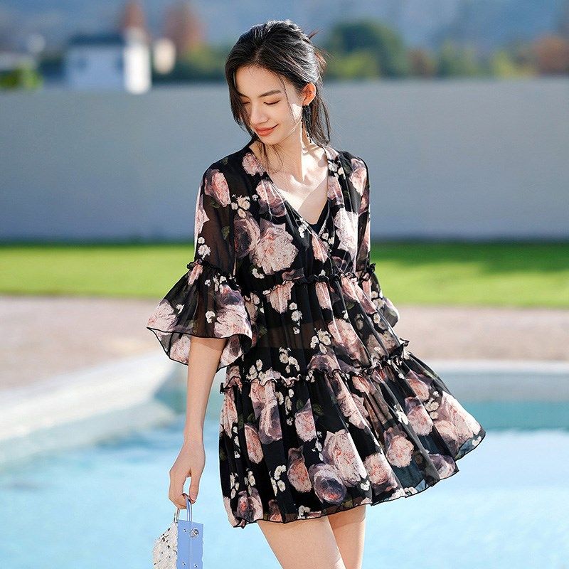 女士泡温泉套装泳衣分体大码三件套绝美微胖遮肉保守高级感遮肚子