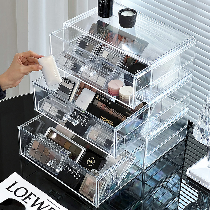 桌面粉饼气垫收纳盒透明分隔眼影盘D置物架防尘亚克力化妆品抽屉