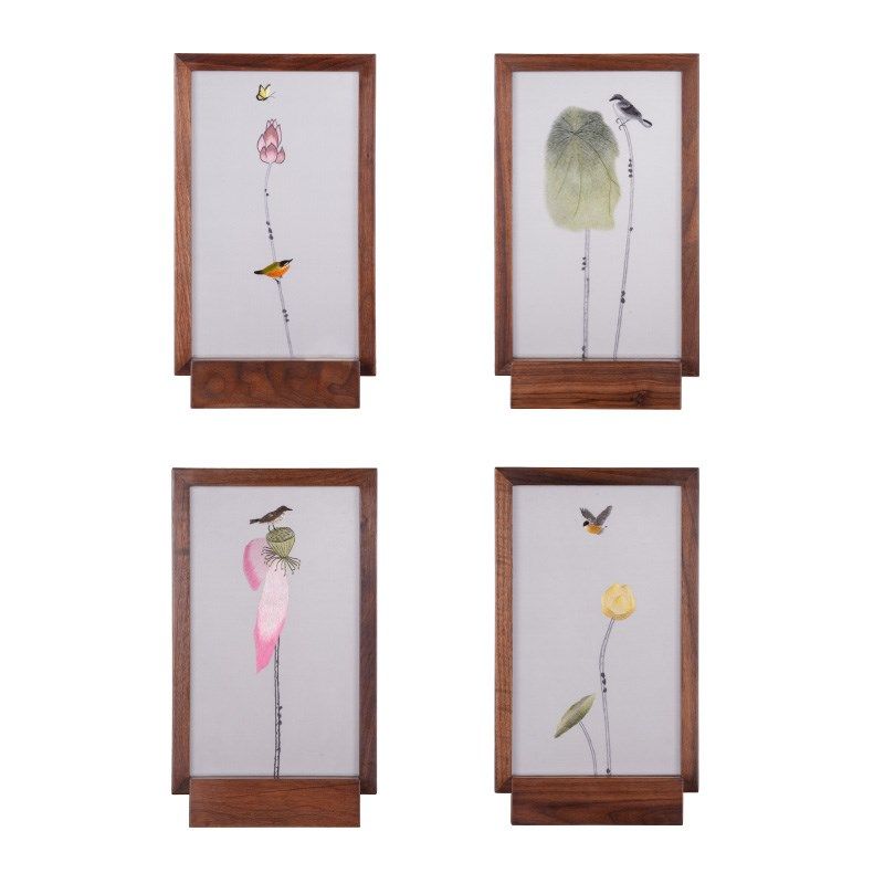 蜀绣双面绣莲蓬鸟语手工刺绣摆件,四川非遗工艺品装饰礼物商务礼