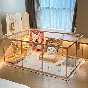 宠物狗围栏实g木亚克力围栏可加盖猫笼隔离猫栏栅透明狗笼子小型