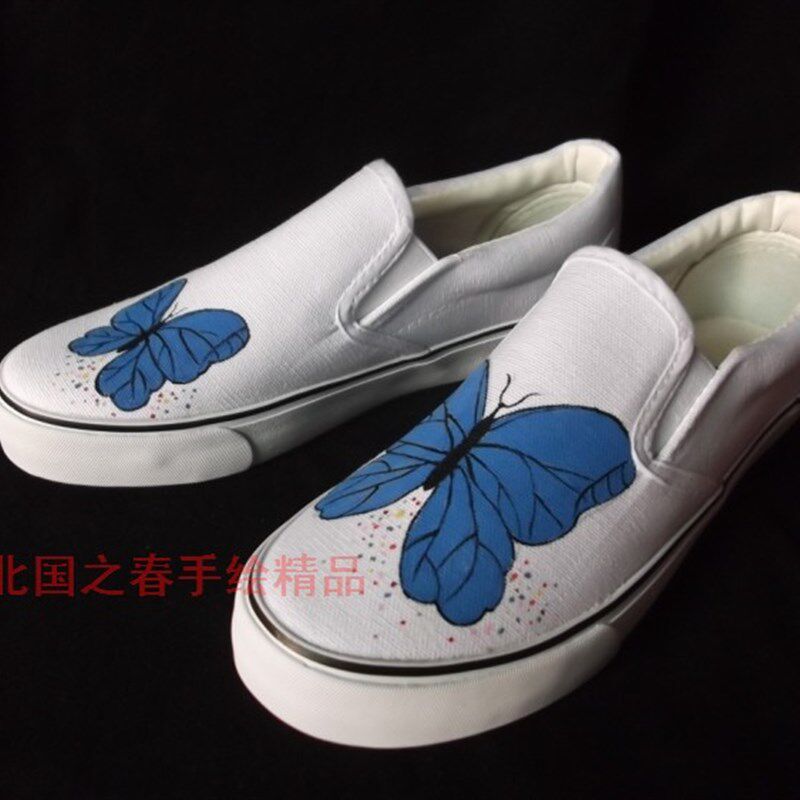 手绘帆布鞋女韩版潮一脚蹬牛筋低帮情侣款学生涂鸦鞋亲子鞋定制