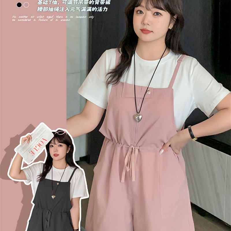 宽松的工装裤春夏加码妇女年龄减少拉绳腰直裤白色短T20649。,女装/女士精品,大码套装,淘宝优惠券,粉丝福利购,淘宝优惠卷