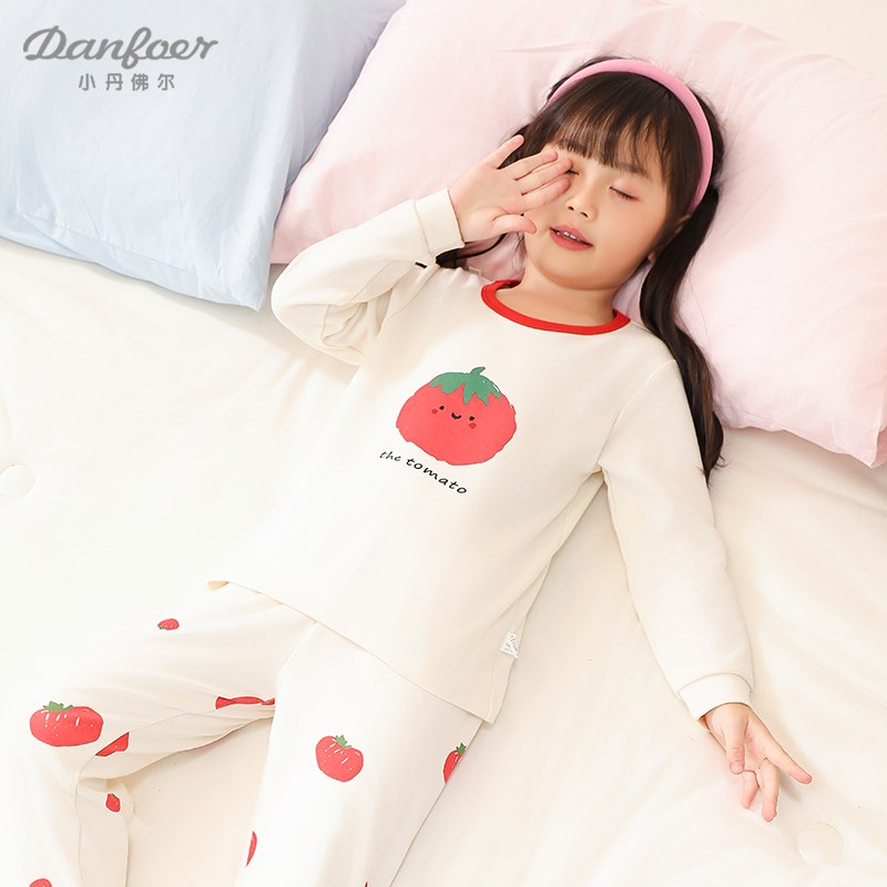 儿童秋衣卫生裤长袖套装女宝宝保暖家居服冬季打底中小童圆领番茄