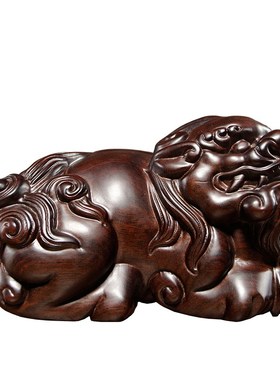 黑檀实木质雕刻貔貅摆件大号一对皮丘红木家居客厅玄关装饰工艺品