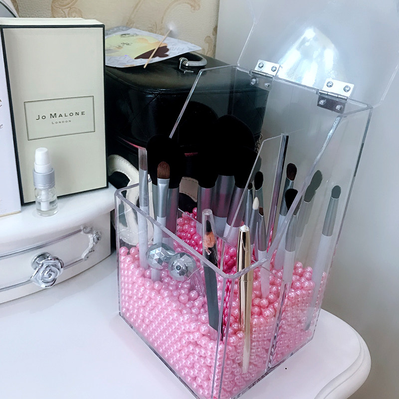 大号化妆刷收纳桶防尘笔筒刷子桌面亚克力眉笔带珍珠眼影刷收纳盒