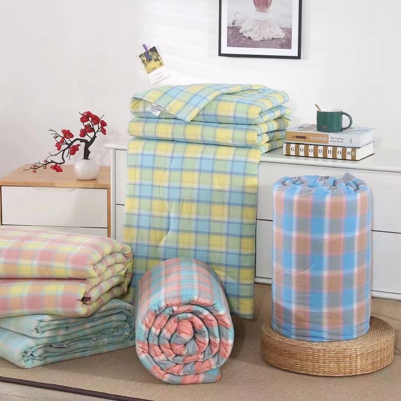 麦丘格子水洗棉小碎花夏凉被空调被纯棉花填充亲肤柔软爽滑可机洗