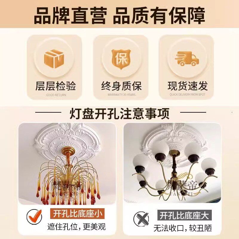 法式pu灯盘石膏线条吊顶装饰美式造型圆形盘灯座欧式简约吊灯底座