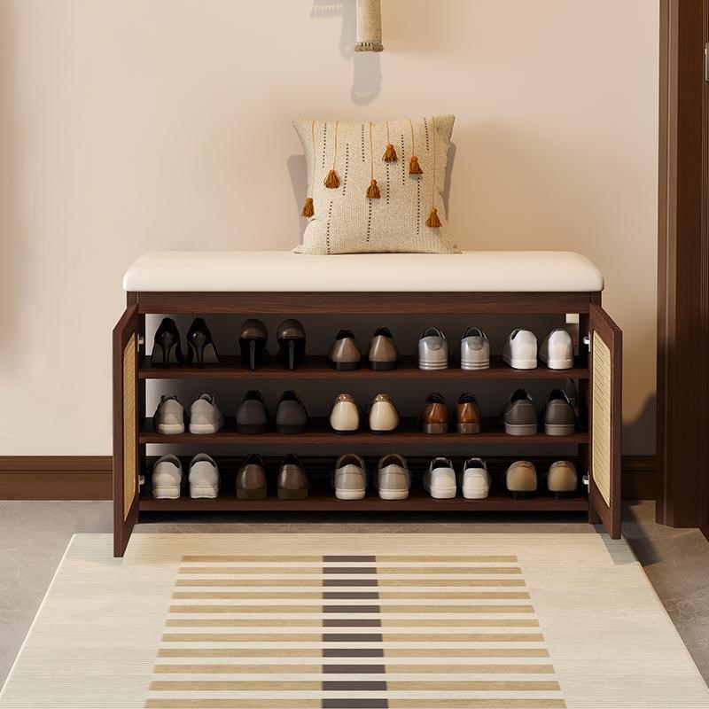 家用门口实木换鞋凳入户进门玄关可坐原木鞋架高级感多层穿鞋凳