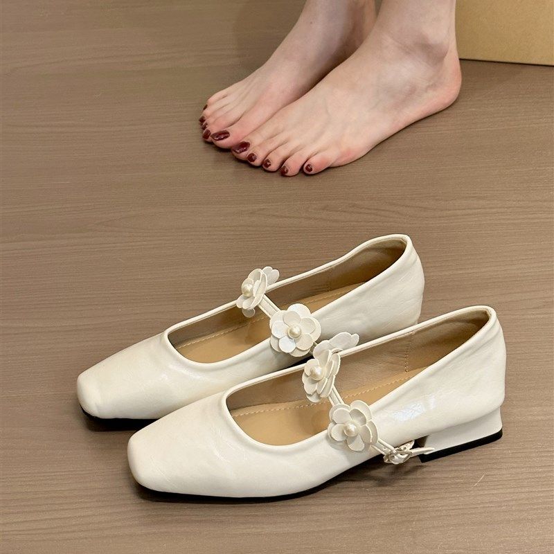 titing繁花仙子!气质方头花朵一字带玛丽珍鞋女春2025平底单鞋,女鞋,浅口单鞋,淘宝优惠券,粉丝福利购,淘宝优惠卷