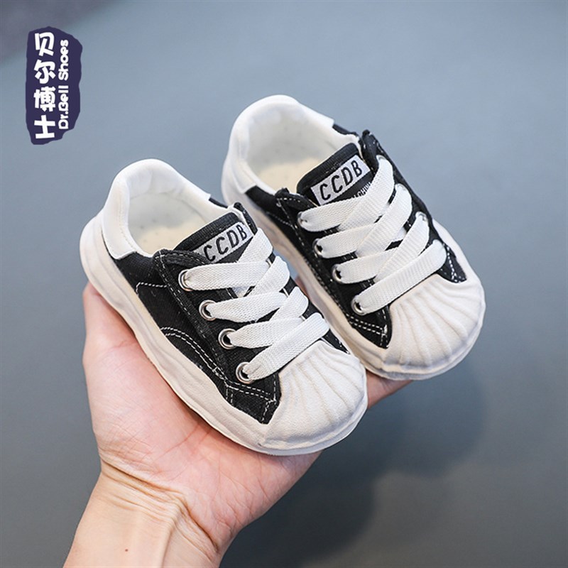 新款儿童帆布鞋0-1一3岁婴童春秋季男女宝软底S防滑学步鞋贝壳单