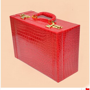 新娘红色手提箱皮官箱压箱底钱礼金箱婚嫁箱嫁妆陪嫁结婚行李箱子