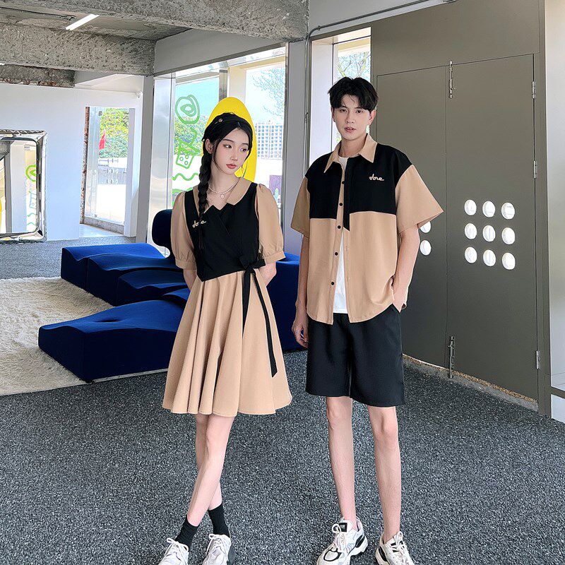 情侣装夏季同色系一裙一衣衬衫设衬衫