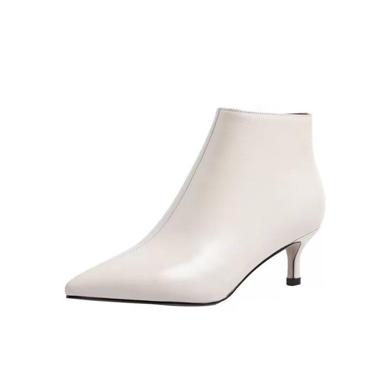 3公分小跟鞋猫跟靴子女尖头细跟韩系及踝靴秋冬低跟裸靴白色短靴