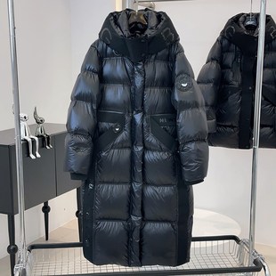 欧货鹅绒服羽绒服女中长款2024年新款黑色高级感亮面过膝加厚冬季