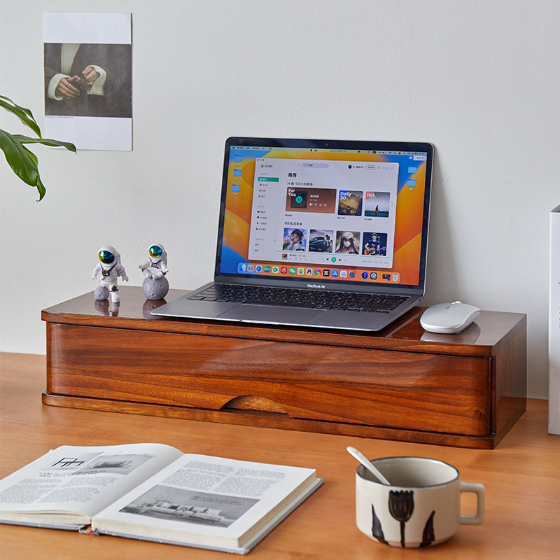实木电脑增高架抽屉式大容量收纳盒多功能办公宿舍桌X面杂物整理