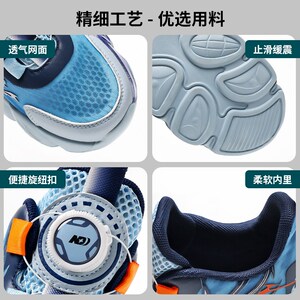 儿童跑步鞋秋季2024新款潮酷网面透气男童轻便旋转扣运动鞋子皮面