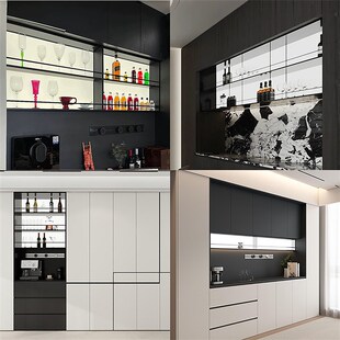 网红爆款餐柜发光吊柜杯架定制厨房发光背板置物架子不锈钢酒柜