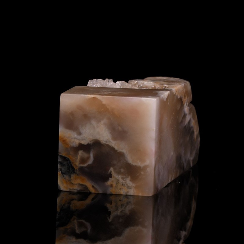 巴林冻石浮雕深山访友 手工篆刻成品章定制石料3.8x3.8x10.3cm