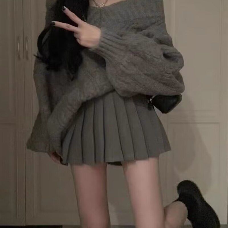 秋装搭配一整套高级感炸街小个子甜辣慵懒风毛衣百褶裙两件套装女