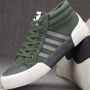 高帮帆布鞋男春季鞋子潮2024新款春秋款男士布鞋男款休闲平底板鞋