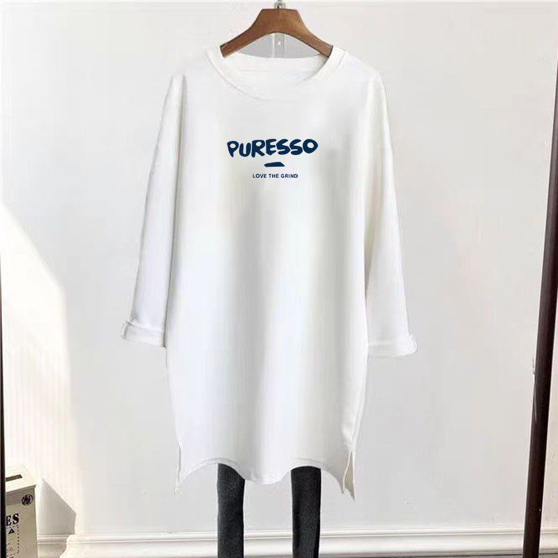 白色打底衫女2025秋冬中长款显瘦内搭宽松磨毛加厚长袖t恤衫