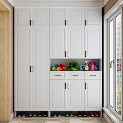 收纳大容量一实木体门厅门口现XOV代简柜木柜鞋家用墙门鞋柜约柜