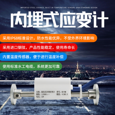 振弦式应变计埋入表面应力测量高精度多量程内埋形变不锈钢工业级