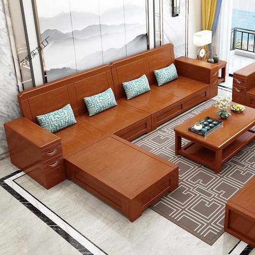 实木沙沙发组现合代中式简约储物DZJJ-810木加布高靠大小户型发客
