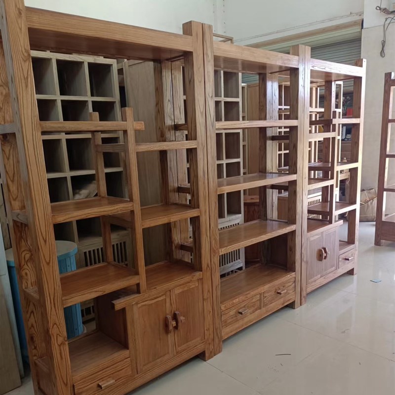 老榆木博古架多宝阁中式茶室茶叶隔断书架客厅展V示架落地置物架