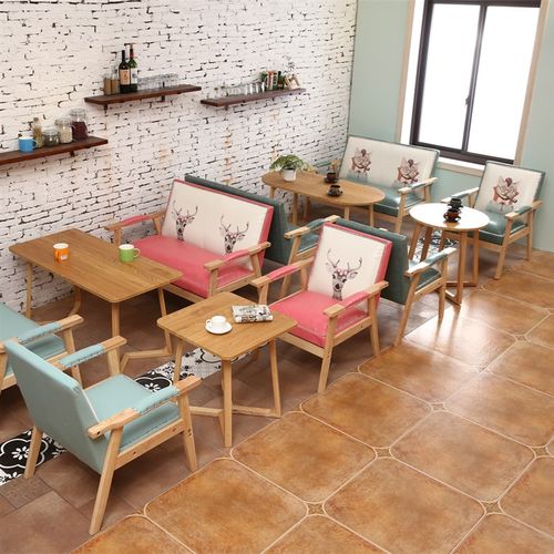 餐桌小户型简约圆长方形桌子实木腿奶茶店家商用洽谈接待桌椅组合