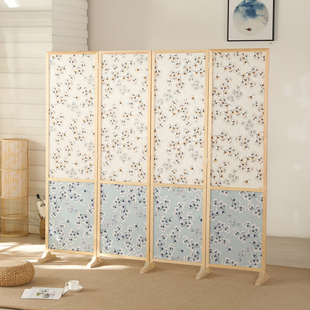 移动折屏座屏玄关家用办公屏风帘墙 实木布艺屏风隔断现代简约时尚