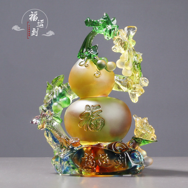 琉璃招财葫芦摆件工艺品家居客厅酒柜玄关装Q饰乔迁店铺开业礼品