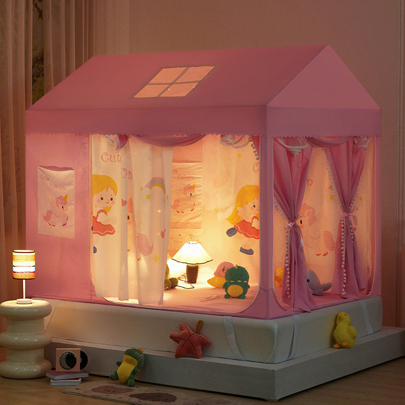 儿童蚊帐小房子新款家用卧室宝宝婴儿全底防摔遮光床上帐篷蒙古包