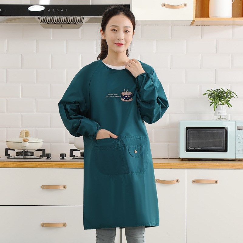 厨房围裙女长袖罩衣家用防水防油时尚洋气成人围腰工作.服反穿衣