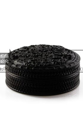 黑檀双龙戏珠雕花首饰盒圆盒/馈赠礼品 S 红木首饰收藏盒
