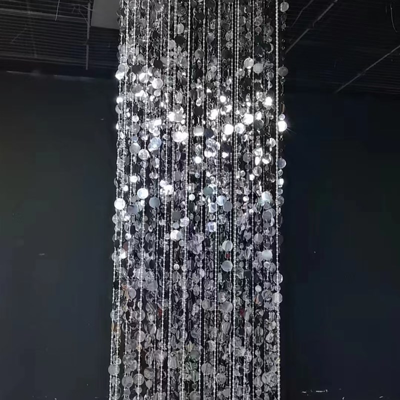 新款婚礼堂金银色成品亮片吊件婚礼酒店背景亮片圆片串道具装饰帘