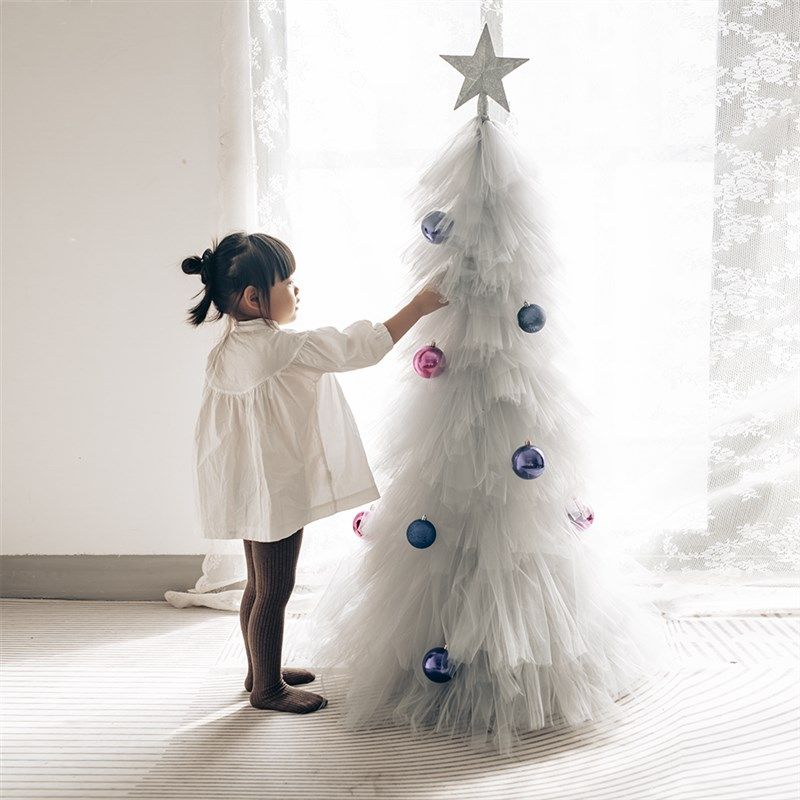 灰色纱圣诞树1.2米圣诞s节布置店铺客厅服装拍摄道具 儿童摄影布