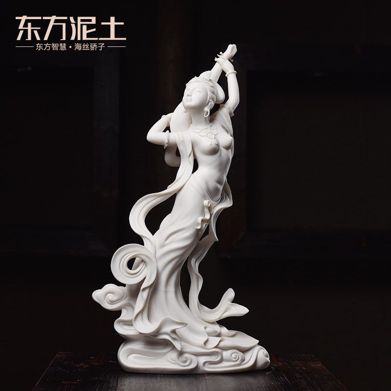 东方泥土 敦煌飞天人物摆件德化白瓷大师雕塑N装饰艺术品/吉庆琵