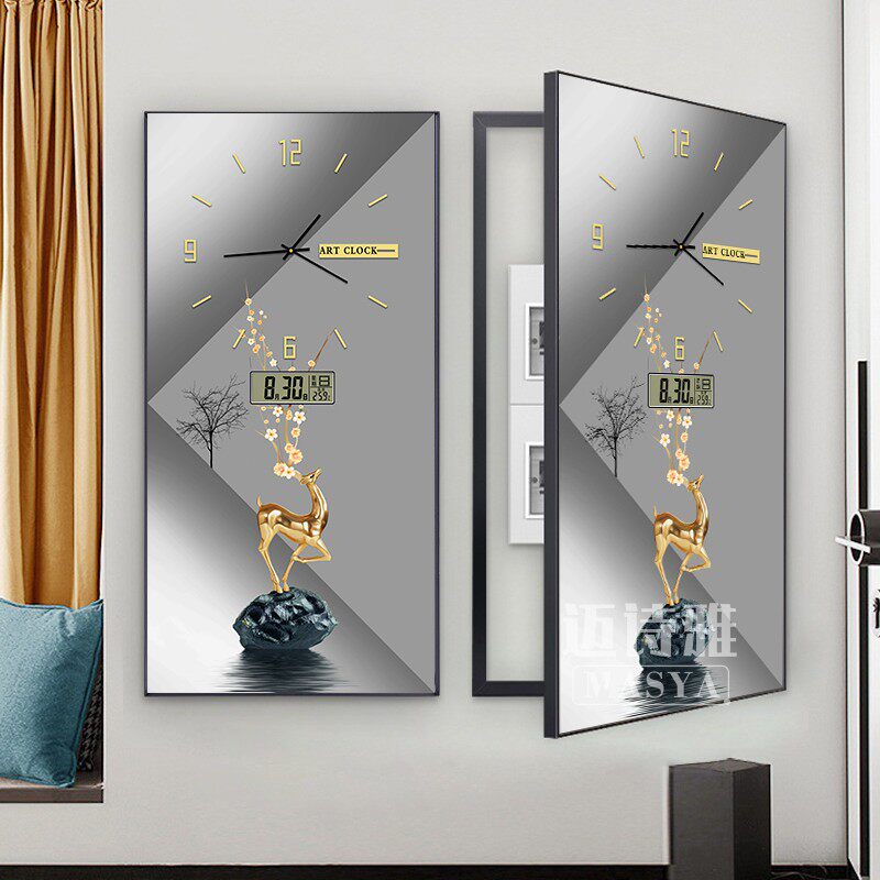 竖版大尺寸电表箱装饰画万年历带钟表配电箱遮挡总开关电子钟挂画