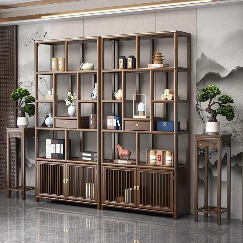 博古架实木中式多宝阁茶叶置物架榆木隔断摆件办公茶室收纳展示柜