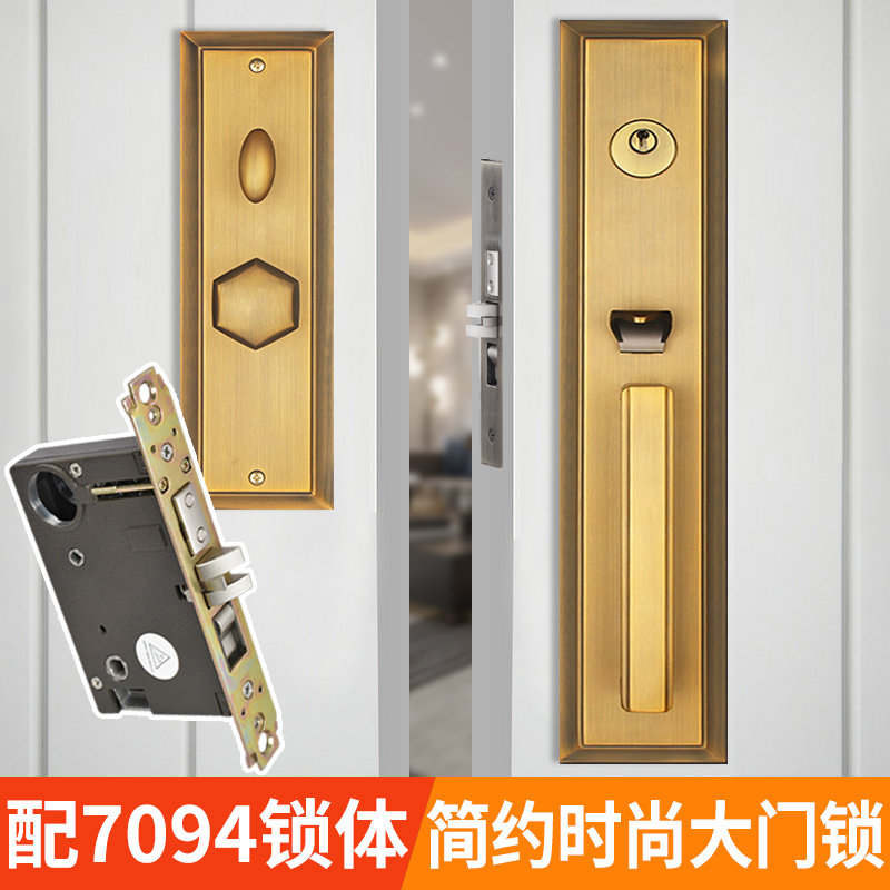 美式别墅大门锁子母门双开木门对开静音会议室入户大拉手五金锁具