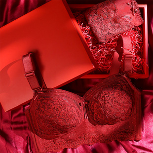 本命年红色内衣套装礼盒女属龙结婚新E娘薄款文胸大码胖mm大胸显