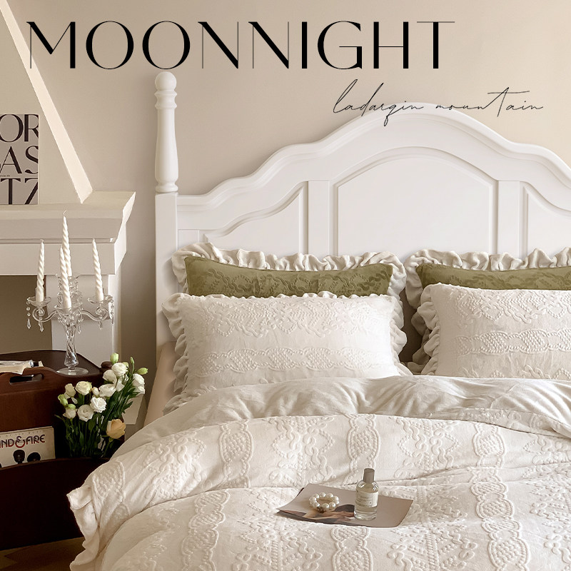 奶油风法式实木床现代简约1.8米双人I床白色田园风美式婚床公主床