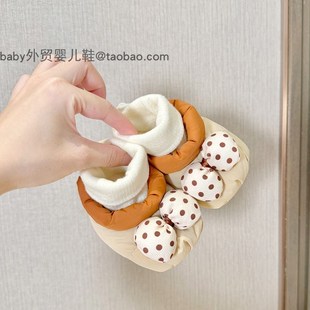 保暖鞋 12月婴儿鞋 1岁初生儿宝宝软底不掉棉鞋 袜 子加绒0 秋冬季