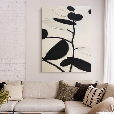 萧疏极简黑白油画侘寂风入户玄关装饰画新现代挂画