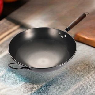 百强粘锅家用炒锅铁锅炒菜锅圆底无涂层燃气灶凹面电磁炉专用