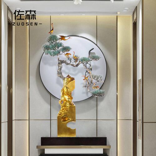佐森 松鹤延年 迎客松树创意家居饰铜落地大招财办公室摆设
