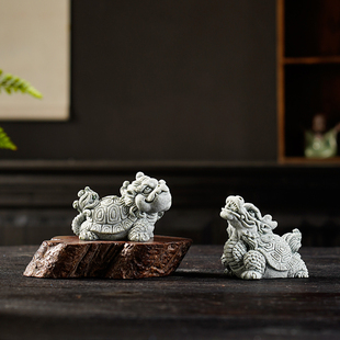 创意运财小龙龟茶宠茶玩青砂石鱼缸造景茶桌茶台装饰